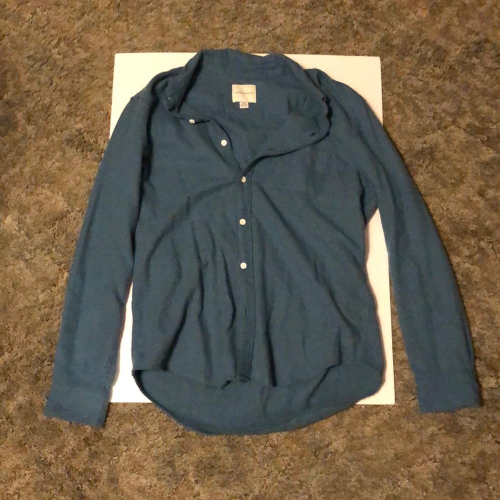 American Eagle Mens Solid Blue Flannel